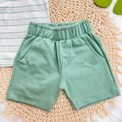 Conj. Camiseta Listrada Coqueiros e Bermuda - Off White e Verde